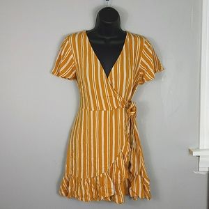 NWOT Yellow Stripe Wrap Dress